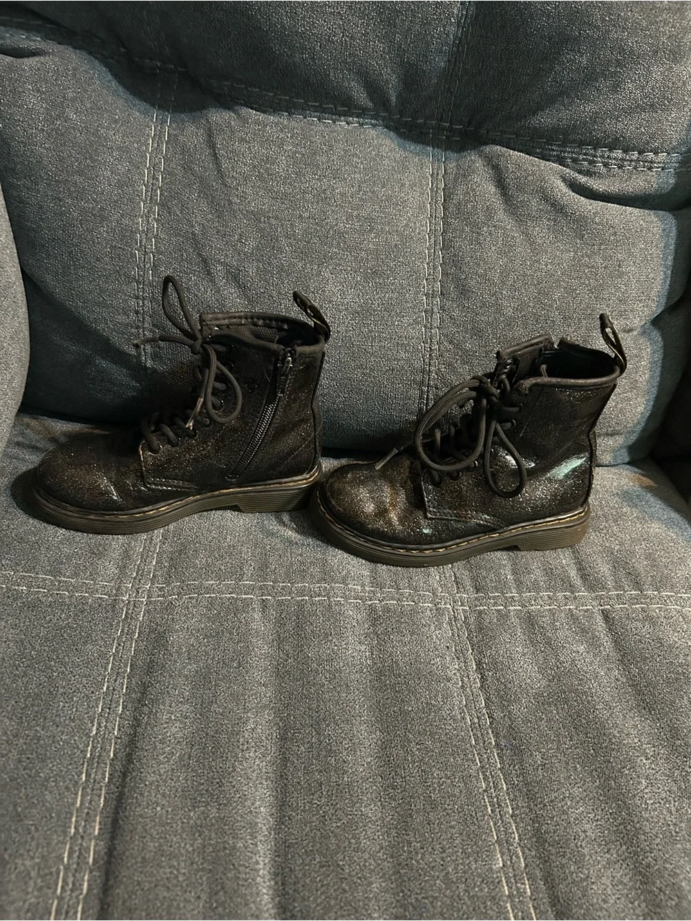 Dr. Martens Black Glitter Lace-Up Kids Boots